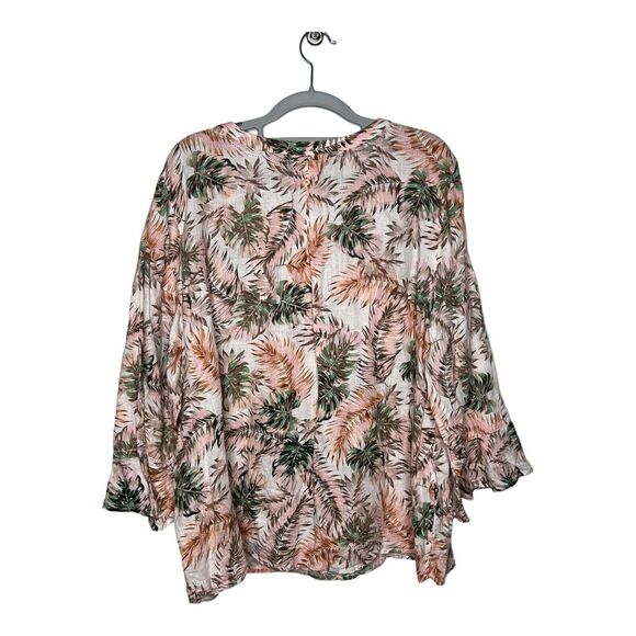 J Jill Love Linen Top Womens Extra Large Tropical Palm Print Lagenlook Vacation - Picture 2 of 15